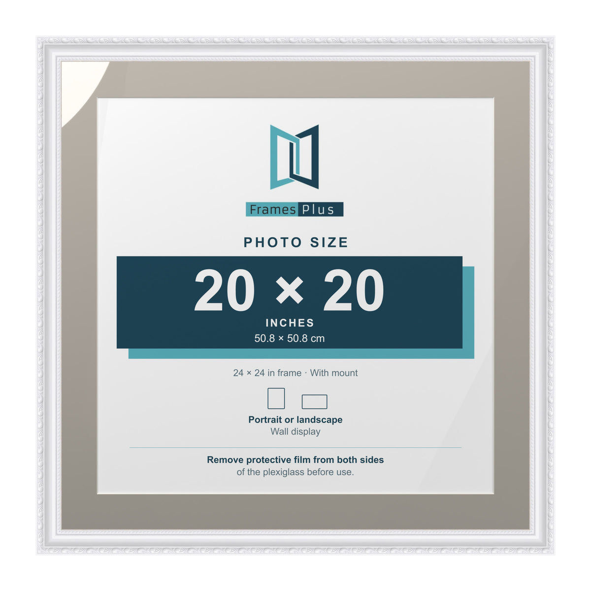 Louis Range White Picture, Photo & Poster Frame with Dawn Grey Mount - 24x24" Frame for 20x20" Photo, White