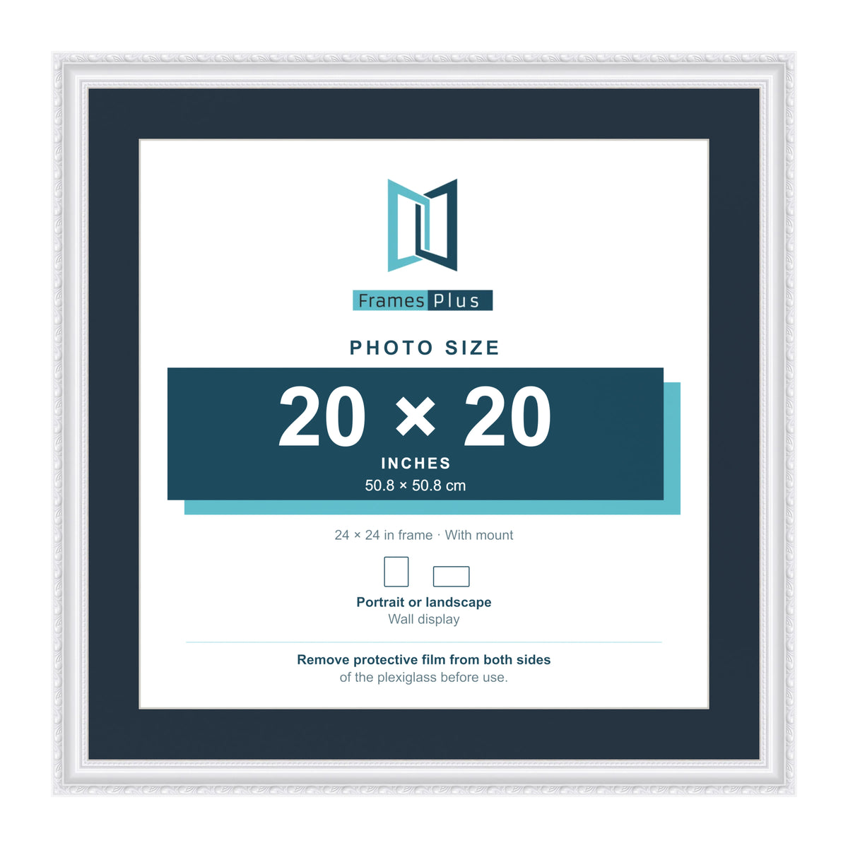 Louis Range White Picture, Photo & Poster Frame with Pacific Blue Mount - 24x24" Frame for 20x20" Photo, White
