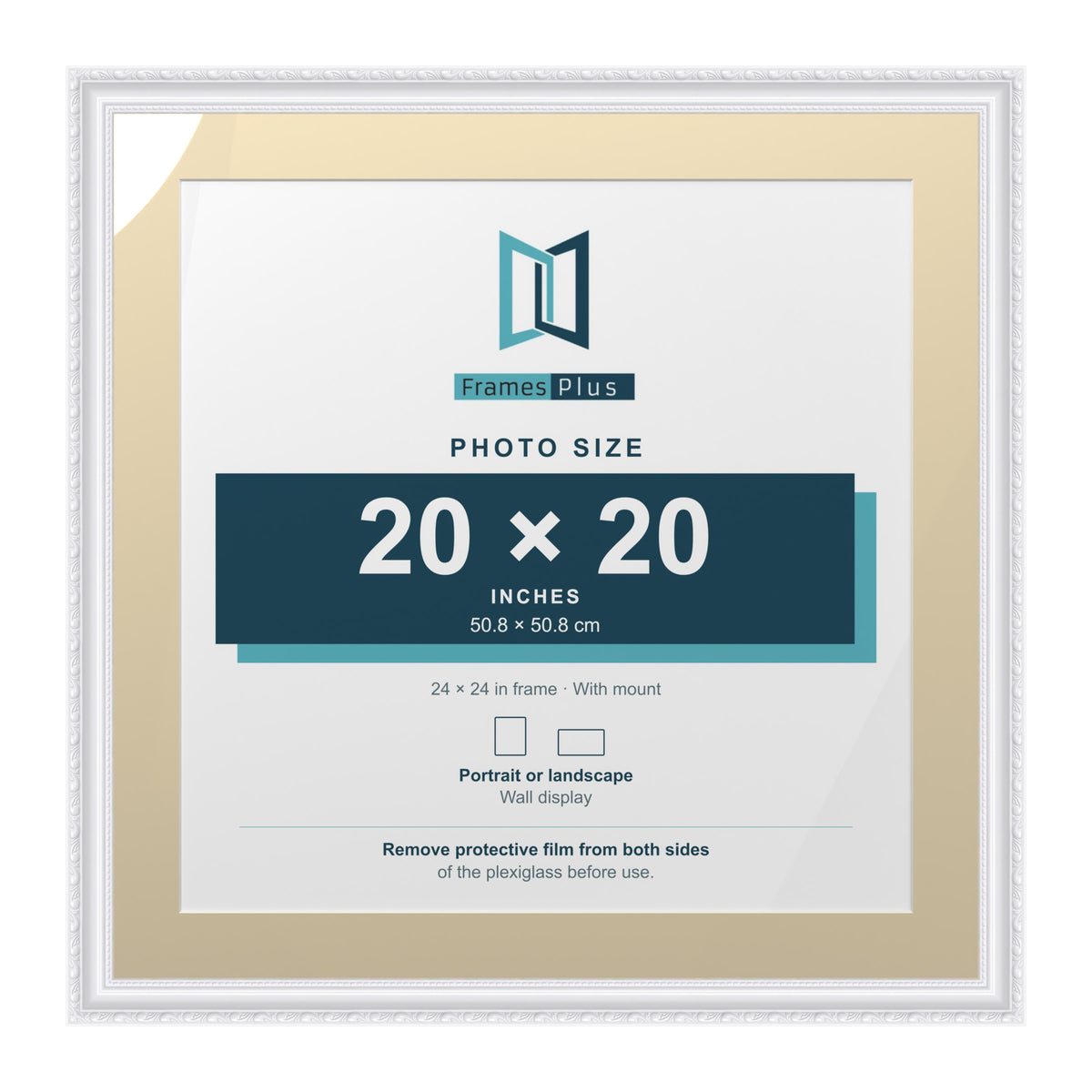 Louis Range White Picture, Photo & Poster Frame with Ivory Mount - 24x24" Frame for 20x20" Photo, White