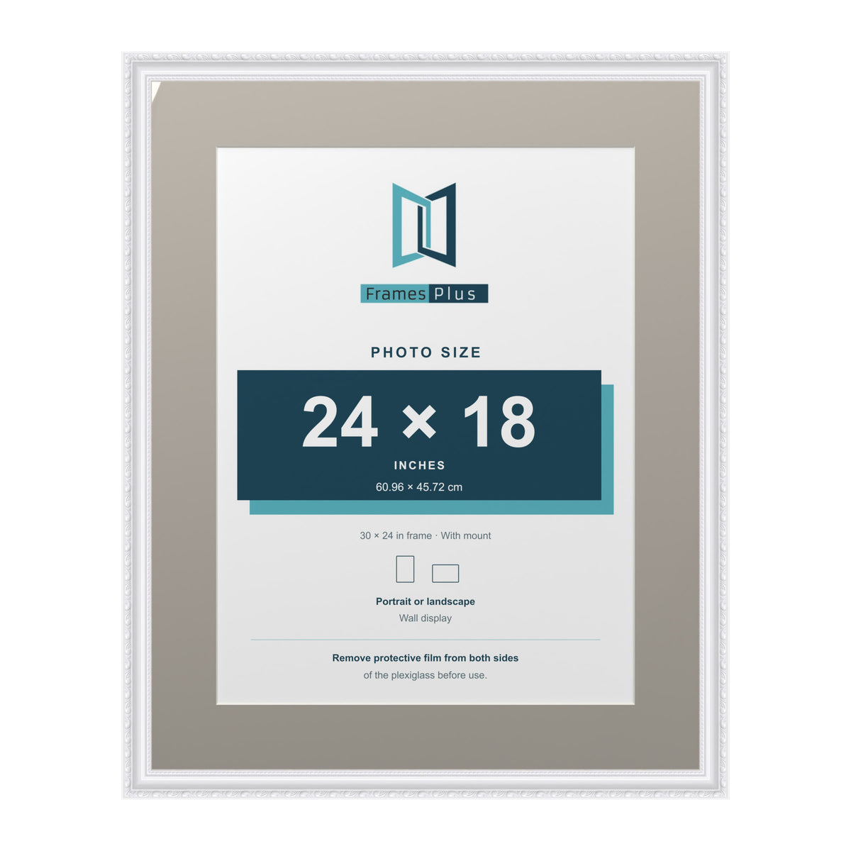 Louis Range White Picture, Photo & Poster Frame with Dawn Grey Mount - 30x24" Frame for 24x18" Photo, White