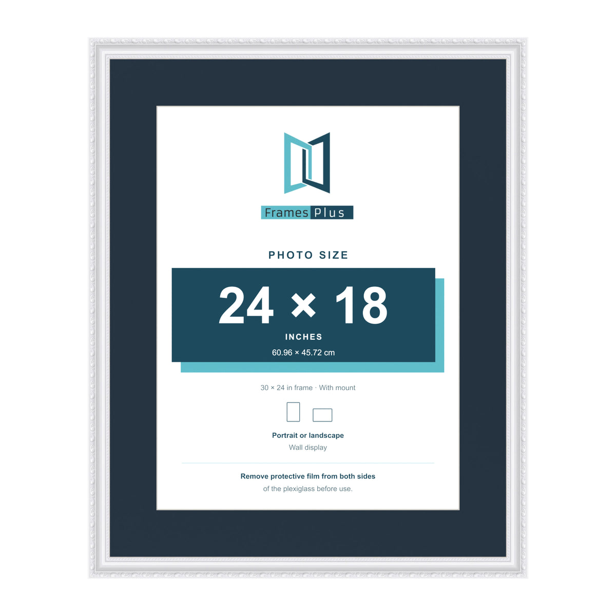 Louis Range White Picture, Photo & Poster Frame with Pacific Blue Mount - 30x24" Frame for 24x18" Photo, White
