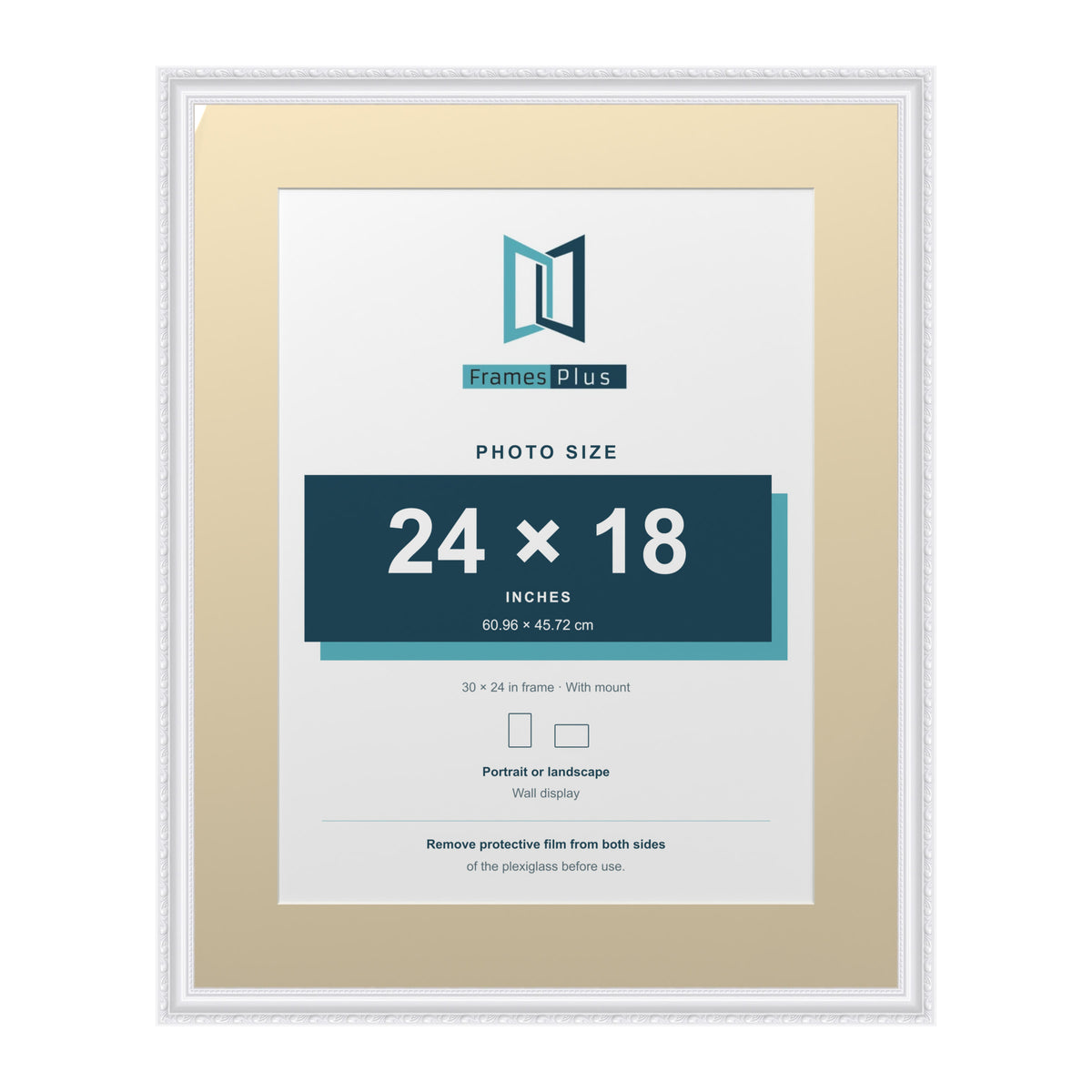 Louis Range White Picture, Photo & Poster Frame with Ivory Mount - 30x24" Frame for 24x18" Photo, White
