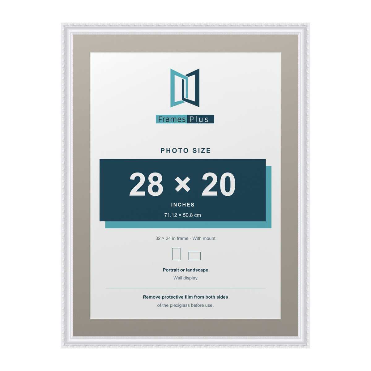 Louis Range White Picture, Photo & Poster Frame with Dawn Grey Mount - 32x24" Frame for 28x20" Photo, White