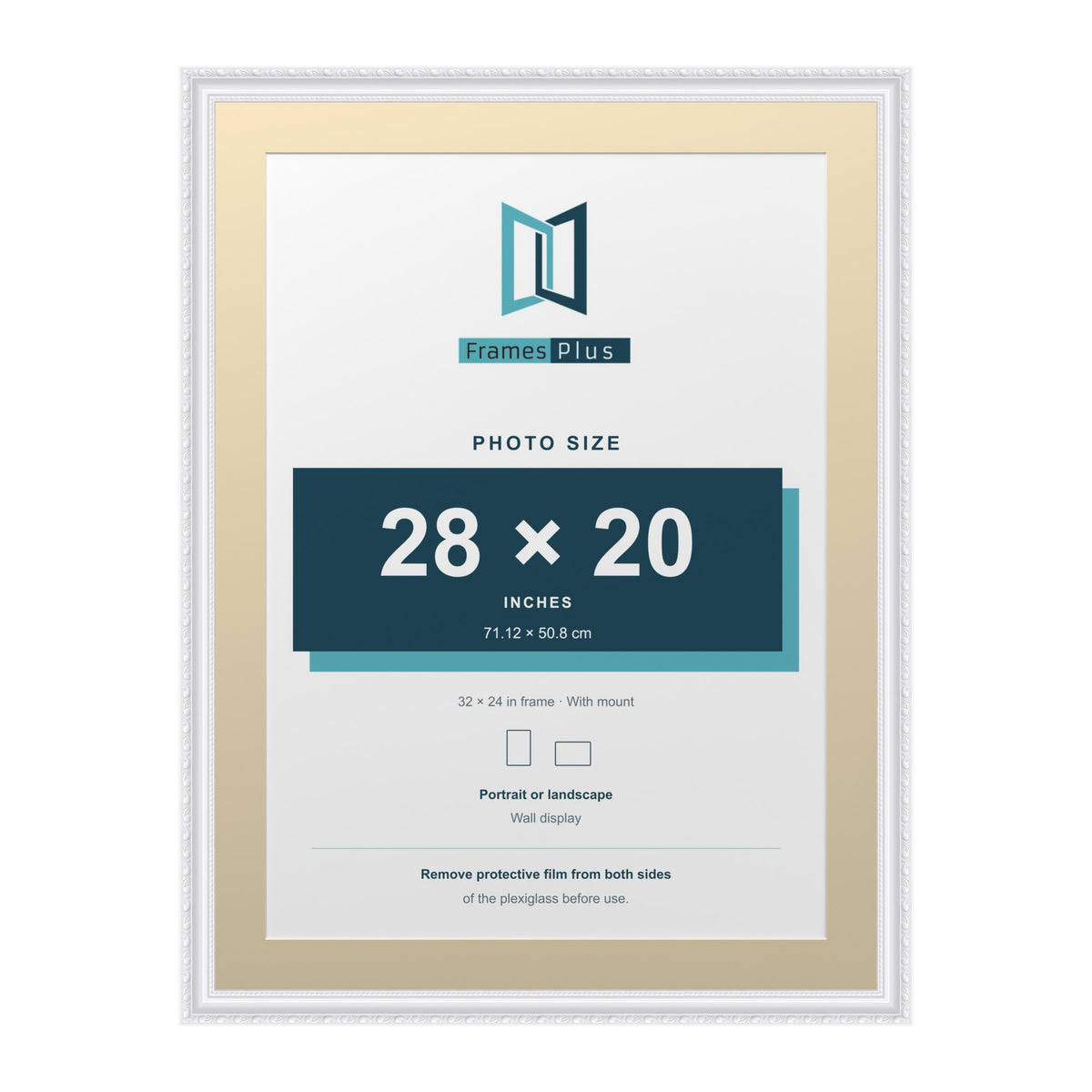 Louis Range White Picture, Photo & Poster Frame with Ivory Mount - 32x24" Frame for 28x20" Photo, White