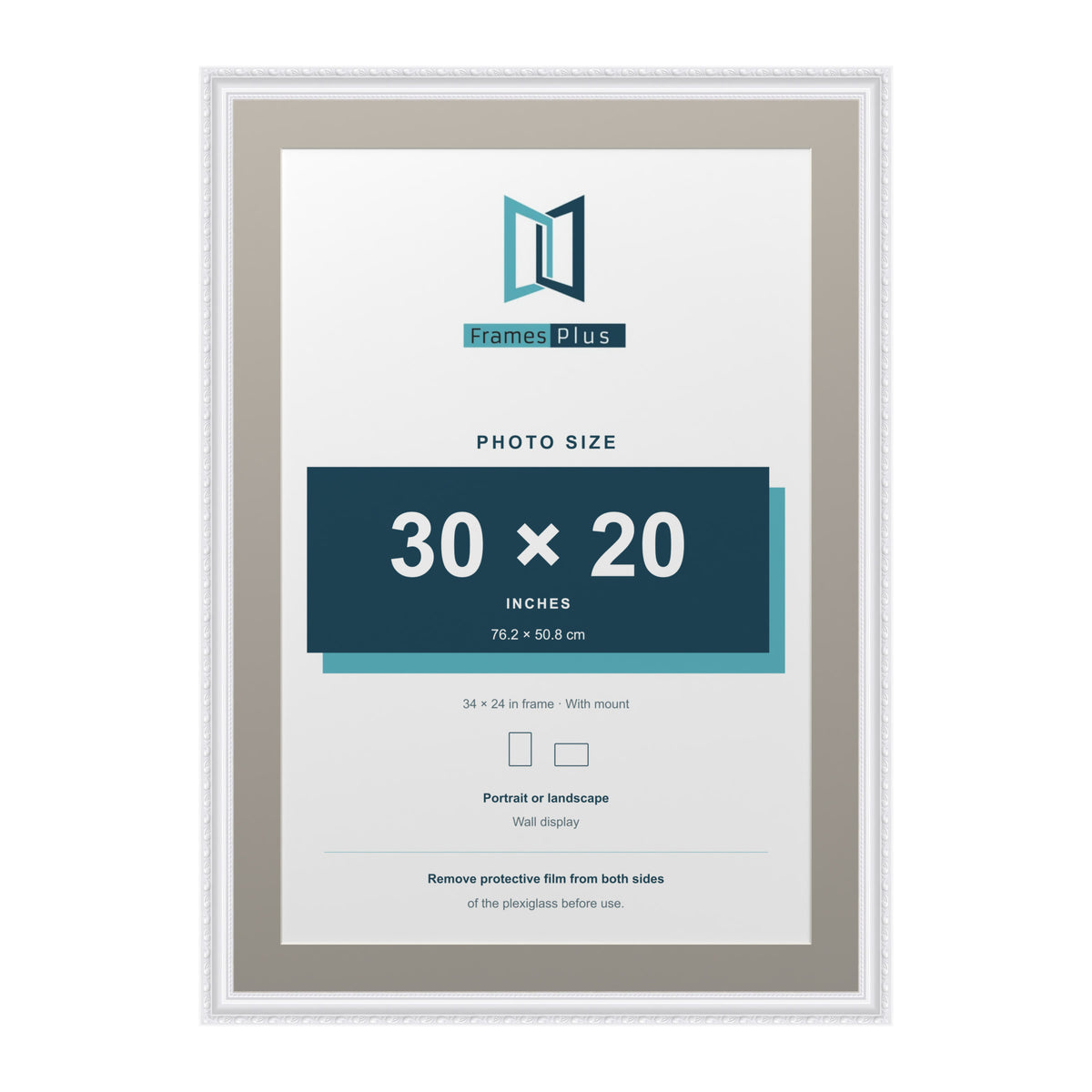 Louis Range White Picture, Photo & Poster Frame with Dawn Grey Mount - 34x24" Frame for 30x20" Photo, White