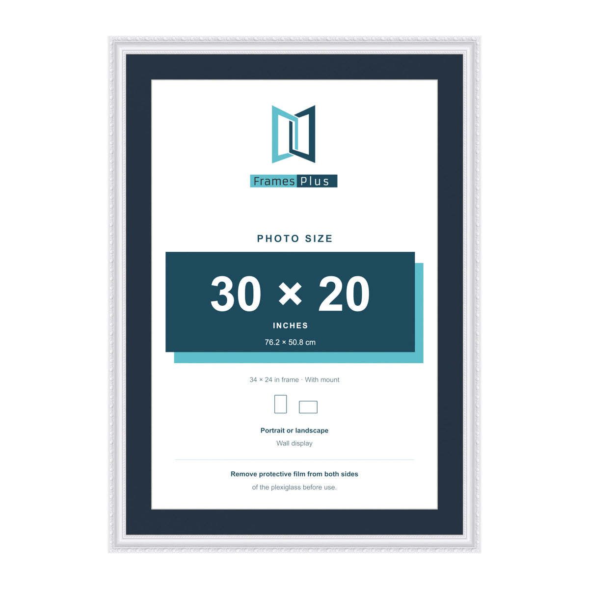 Louis Range White Picture, Photo & Poster Frame with Pacific Blue Mount - 34x24" Frame for 30x20" Photo, White