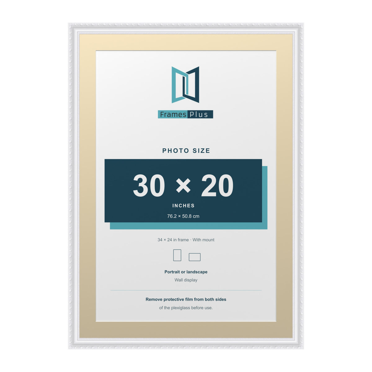 Louis Range White Picture, Photo & Poster Frame with Ivory Mount - 34x24" Frame for 30x20" Photo, White