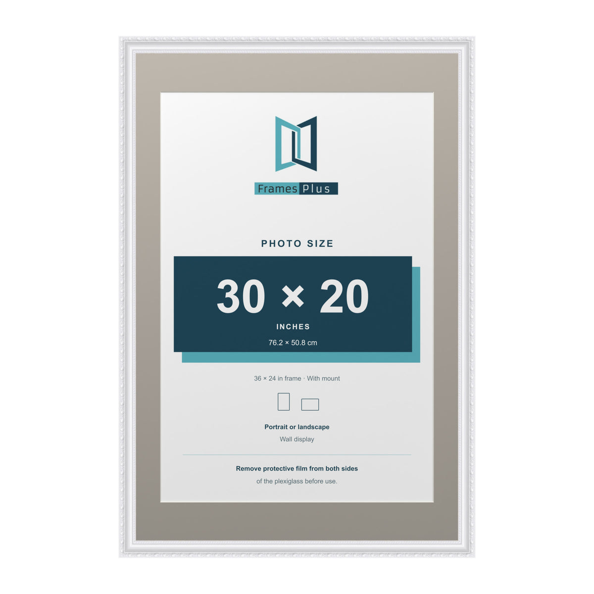 Louis Range White Picture, Photo & Poster Frame with Dawn Grey Mount - 36x24" Frame for 30x20" Photo, White