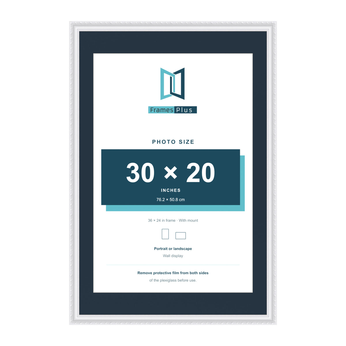 Louis Range White Picture, Photo & Poster Frame with Pacific Blue Mount - 36x24" Frame for 30x20" Photo, White