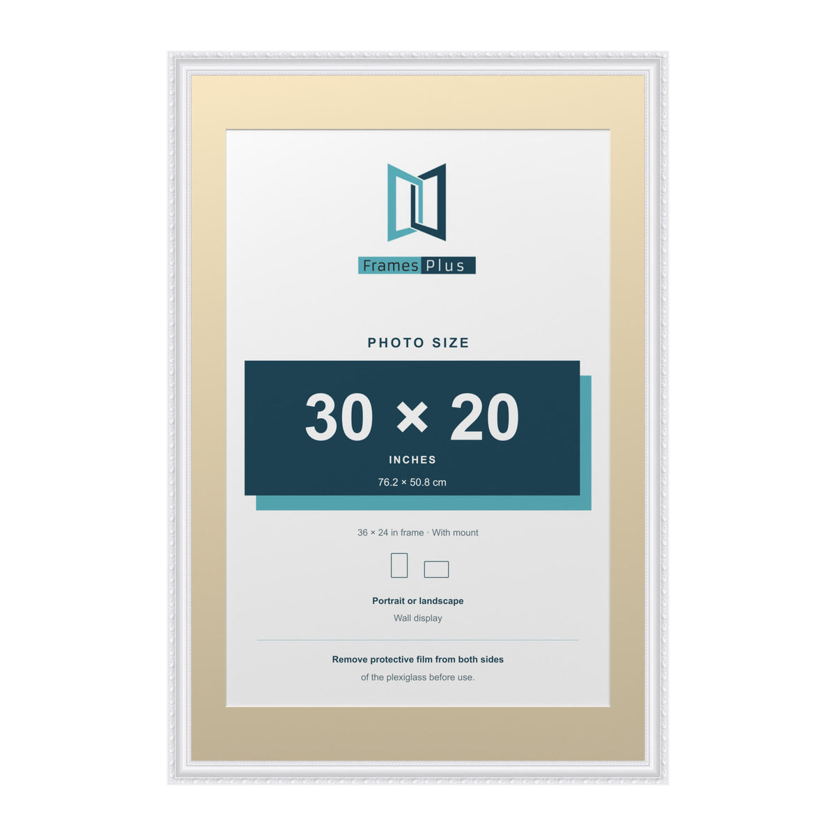 Louis Range White Picture, Photo & Poster Frame with Ivory Mount - 36x24" Frame for 30x20" Photo, White
