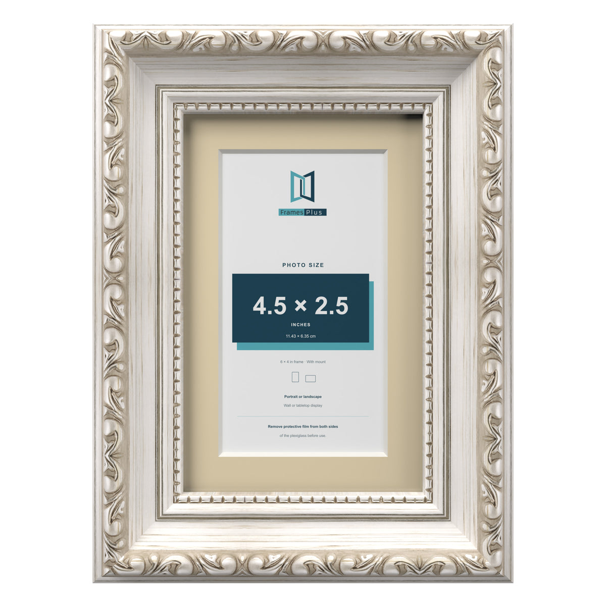 Louis Range Silver Picture, Photo & Poster Frame with Ivory Mount - 6x4" Frame for 4.5x2.5" Photo, Silver