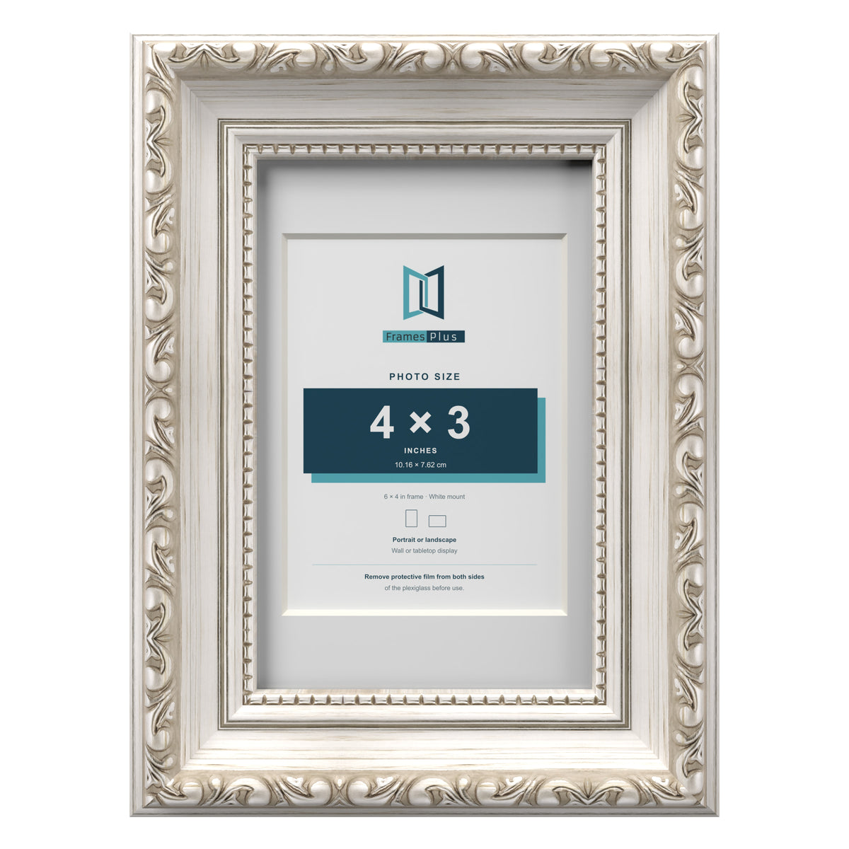 Louis Range Silver Picture, Photo & Poster Frame with White Mount - 6x4" Frame for 4x3" Photo, Silver