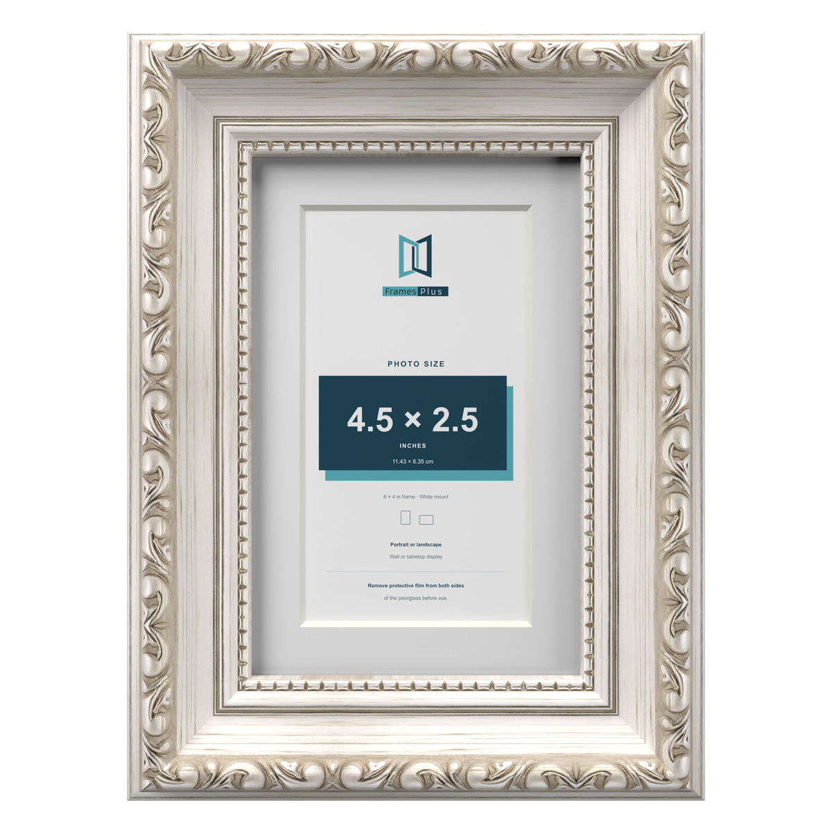 Louis Range Silver Picture, Photo & Poster Frame with White Mount - 6x4" Frame for 4.5x2.5" Photo, Silver
