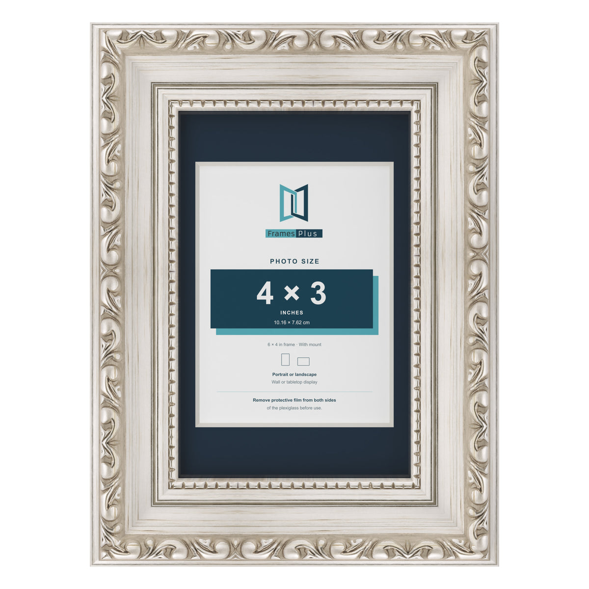 Louis Range Silver Picture, Photo & Poster Frame with Pacific Blue Mount - 6x4" Frame for 4x3" Photo, Silver