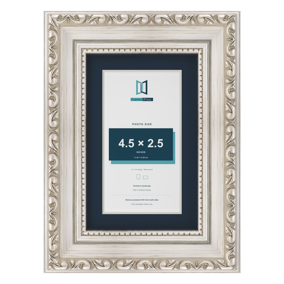 Louis Range Silver Picture, Photo & Poster Frame with Pacific Blue Mount - 6x4" Frame for 4.5x2.5" Photo, Silver