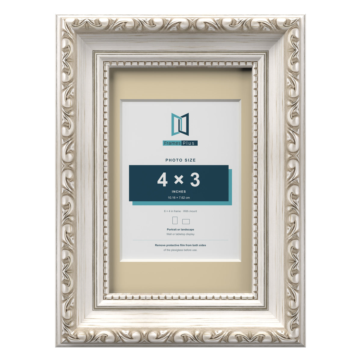 Louis Range Silver Picture, Photo & Poster Frame with Ivory Mount - 6x4" Frame for 4x3" Photo, Silver