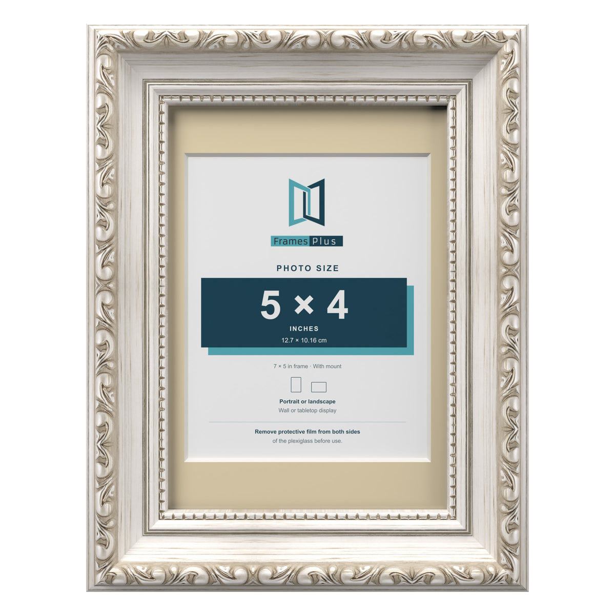 Louis Range Silver Picture, Photo & Poster Frame with Ivory Mount - 7x5" Frame for 5x4" Photo, Silver