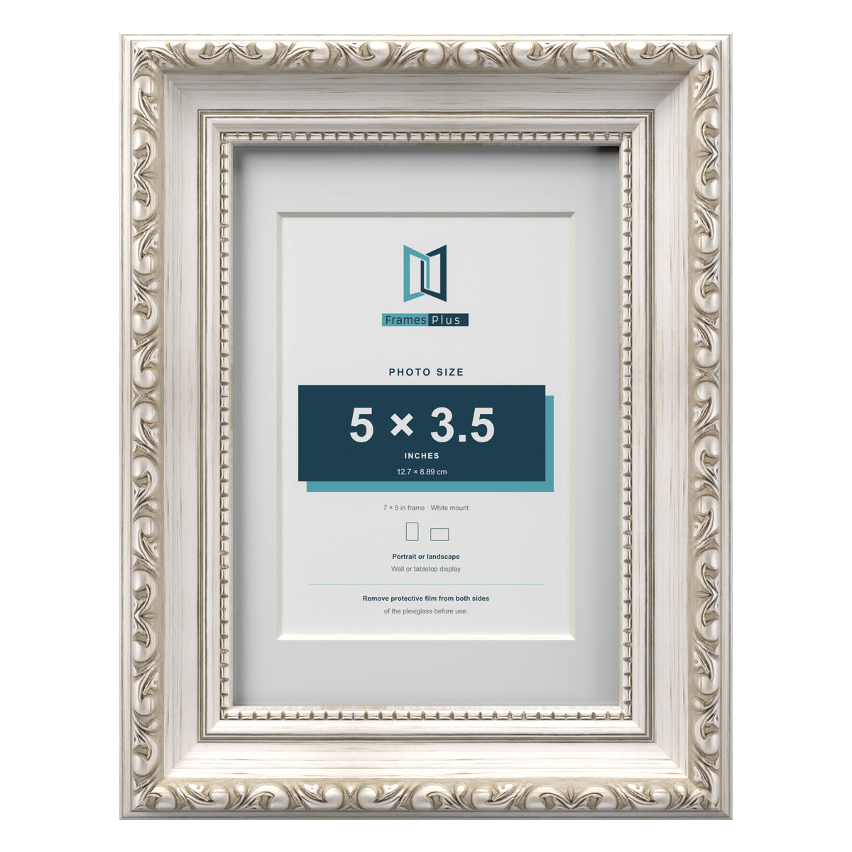 Louis Range Silver Picture, Photo & Poster Frame with White Mount - 7x5" Frame for 5x3.5" Photo, Silver