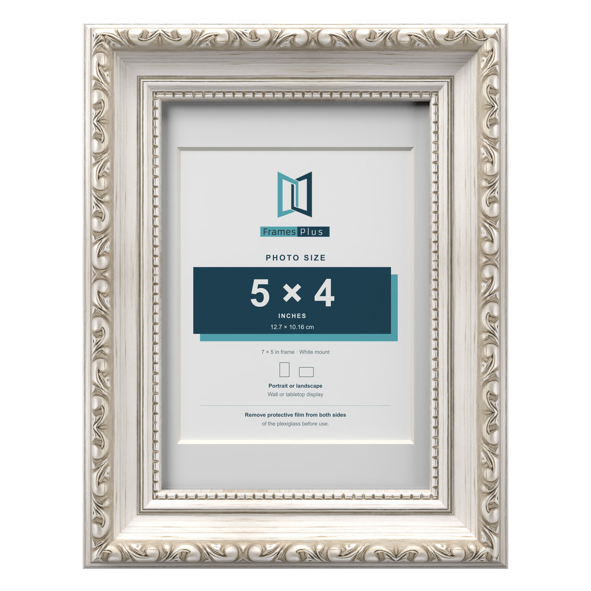 Louis Range Silver Picture, Photo & Poster Frame with White Mount - 7x5" Frame for 5x4" Photo, Silver