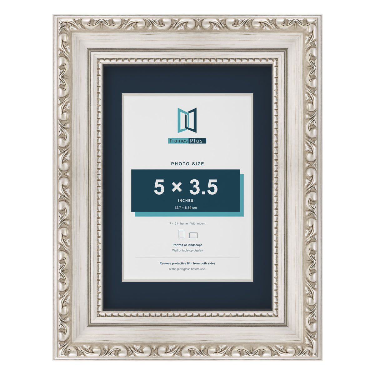 Louis Range Silver Picture, Photo & Poster Frame with Pacific Blue Mount - 7x5" Frame for 5x3.5" Photo, Silver