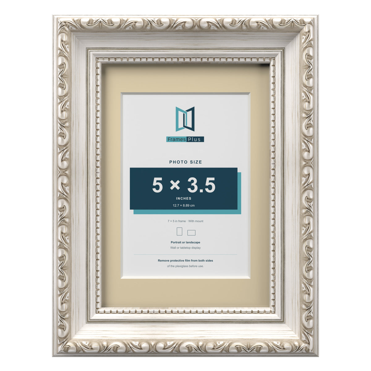 Louis Range Silver Picture, Photo & Poster Frame with Ivory Mount - 7x5" Frame for 5x3.5" Photo, Silver