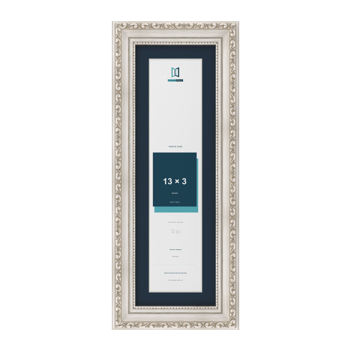 Louis Range Silver Picture, Photo & Poster Frame with Pacific Blue Mount - 15x5" Frame for 13x3" Photo, Silver