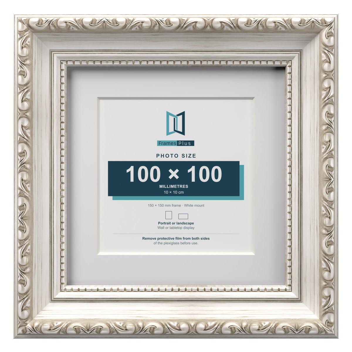 Louis Range Silver Picture, Photo & Poster Frame with White Mount - 15x15cm Frame for 10x10cm Photo, Silver