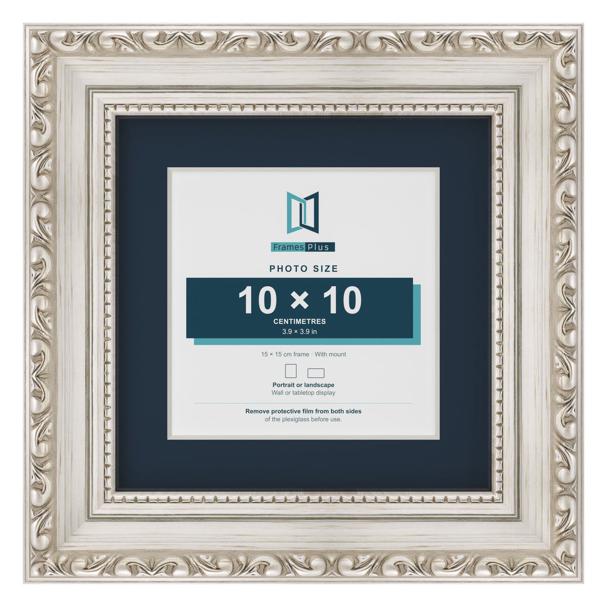 Louis Range Silver Picture, Photo & Poster Frame with Pacific Blue Mount - 15x15cm Frame for 10x10cm Photo, Silver