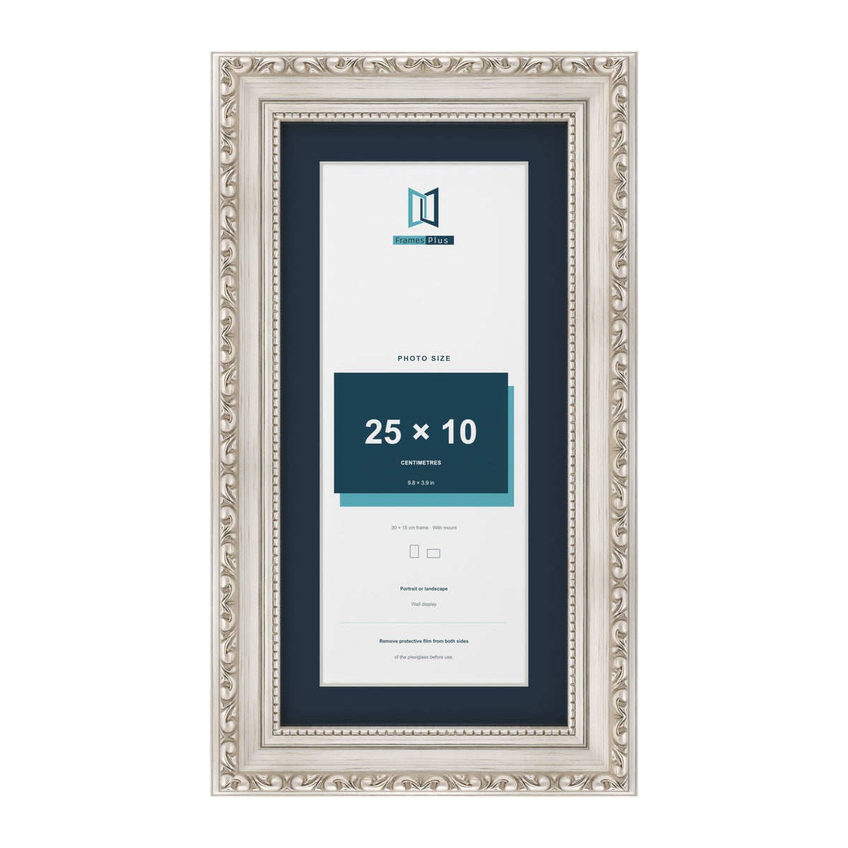 Louis Range Silver Picture, Photo & Poster Frame with Pacific Blue Mount - 30x15cm Frame for 25x10cm Photo, Silver