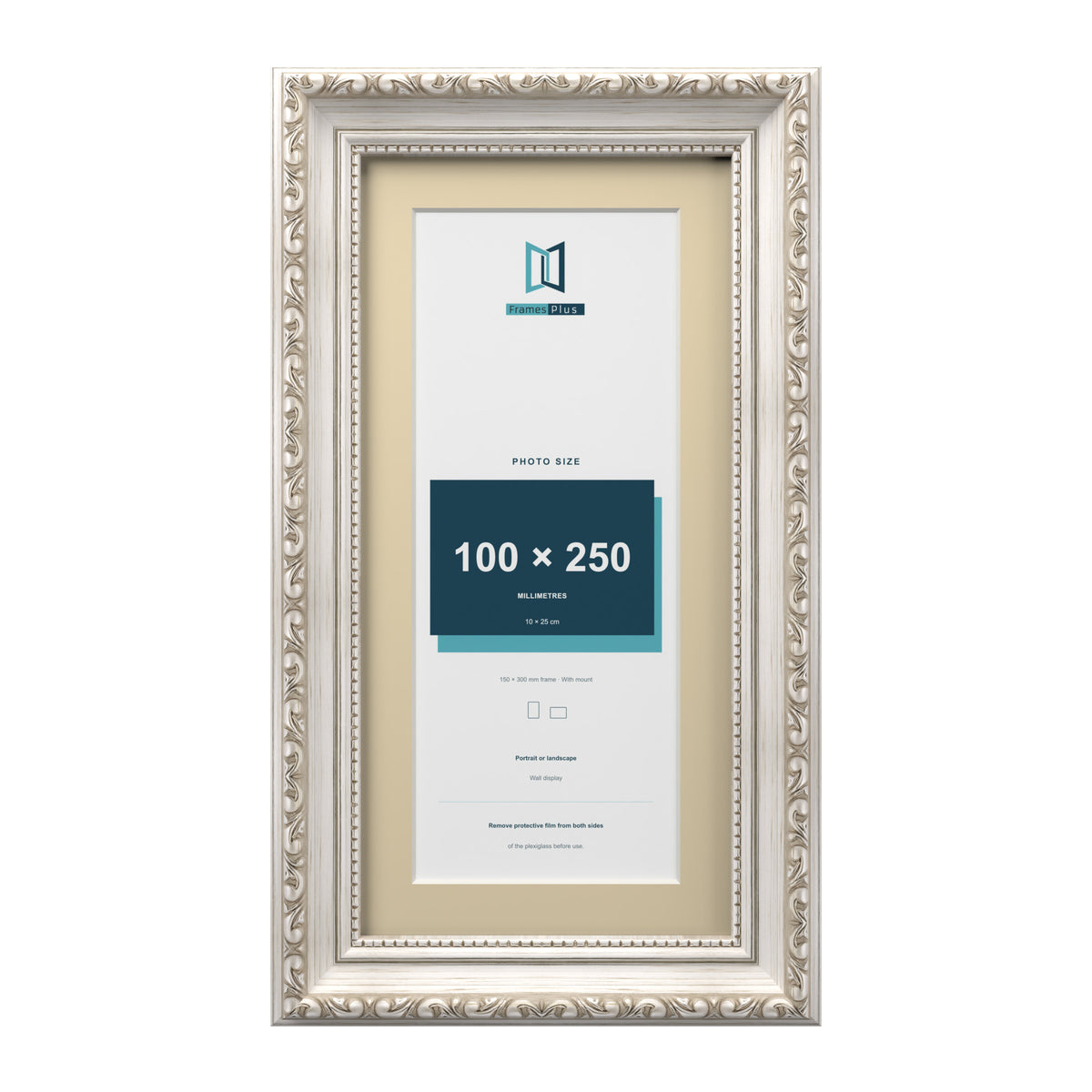Louis Range Silver Picture, Photo & Poster Frame with Ivory Mount - 30x15cm Frame for 25x10cm Photo, Silver