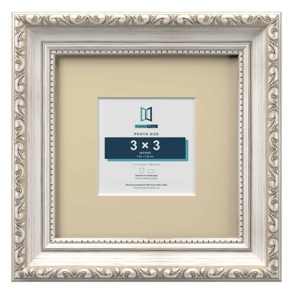 Louis Range Silver Picture, Photo & Poster Frame with Ivory Mount - 6x6" Frame for 3x3" Photo, Silver