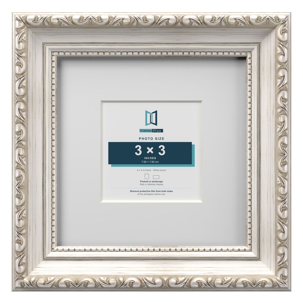 Louis Range Silver Picture, Photo & Poster Frame with White Mount - 6x6" Frame for 3x3" Photo, Silver