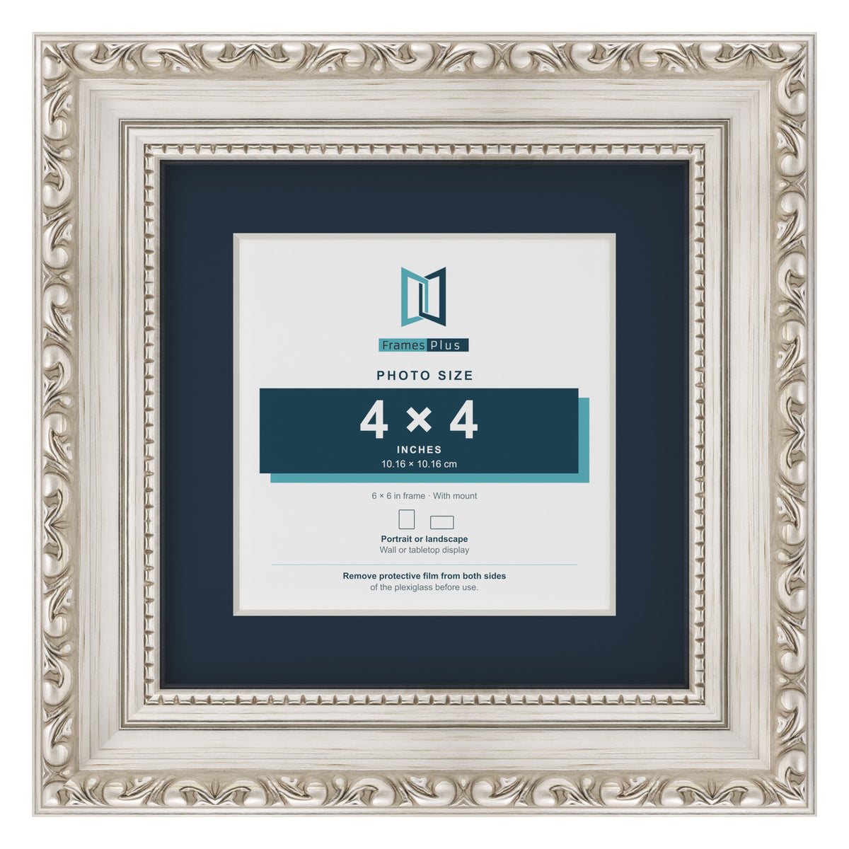 Louis Range Silver Picture, Photo & Poster Frame with Pacific Blue Mount - 6x6" Frame for 4x4" Photo, Silver