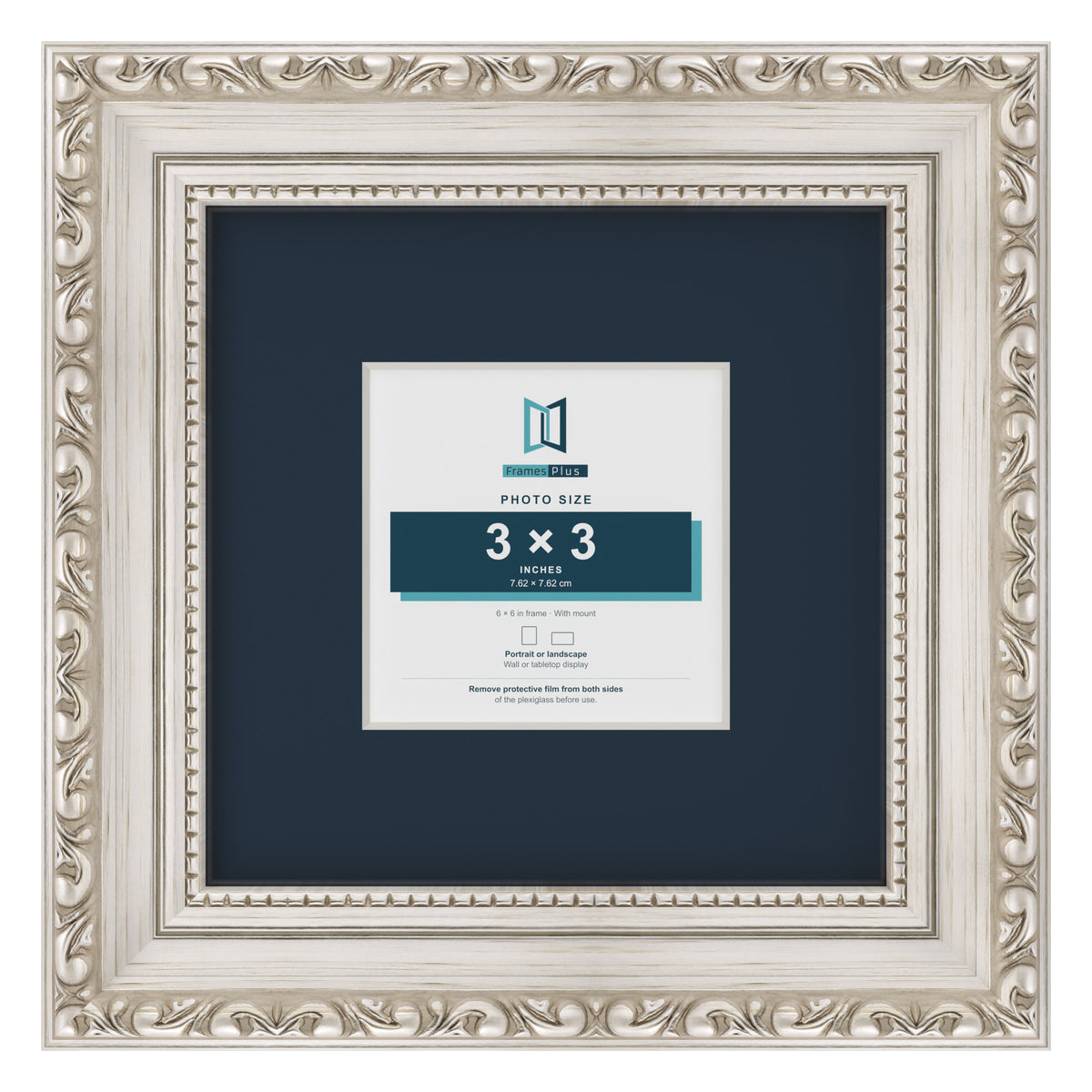 Louis Range Silver Picture, Photo & Poster Frame with Pacific Blue Mount - 6x6" Frame for 3x3" Photo, Silver