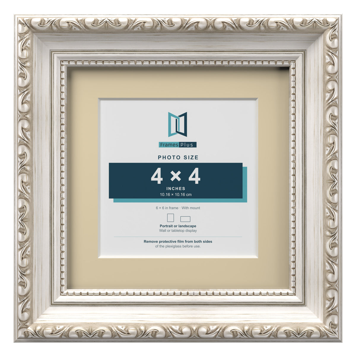 Louis Range Silver Picture, Photo & Poster Frame with Ivory Mount - 6x6" Frame for 4x4" Photo, Silver