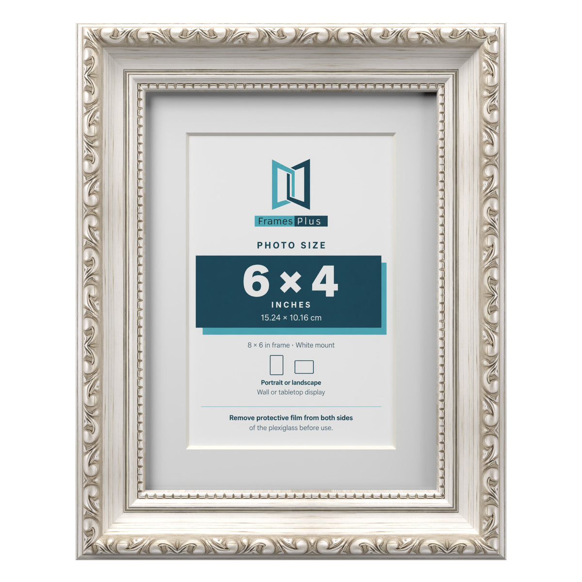Louis Range Silver Picture, Photo & Poster Frame with White Mount - 8x6" Frame for 6x4" Photo, Silver
