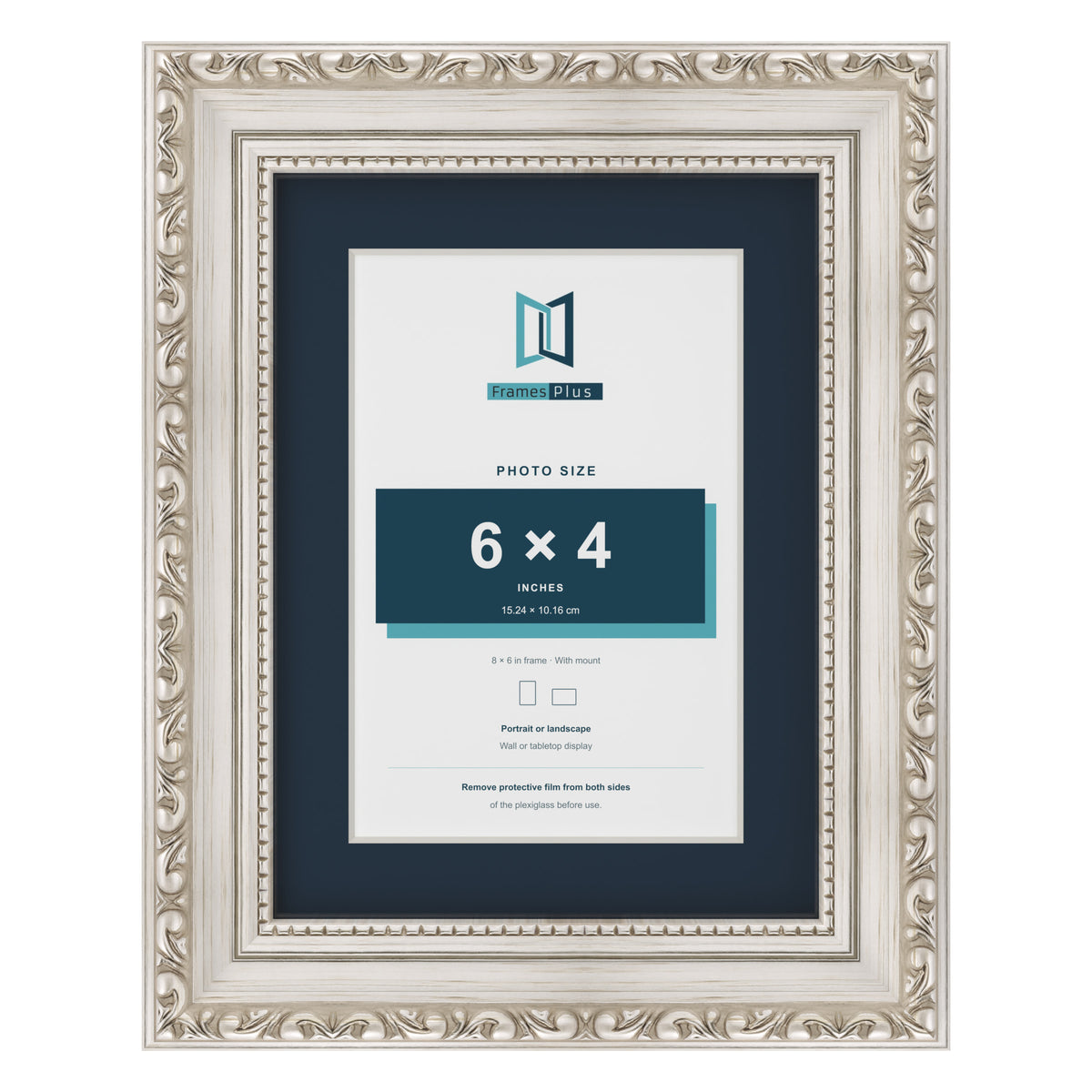 Louis Range Silver Picture, Photo & Poster Frame with Pacific Blue Mount - 8x6" Frame for 6x4" Photo, Silver