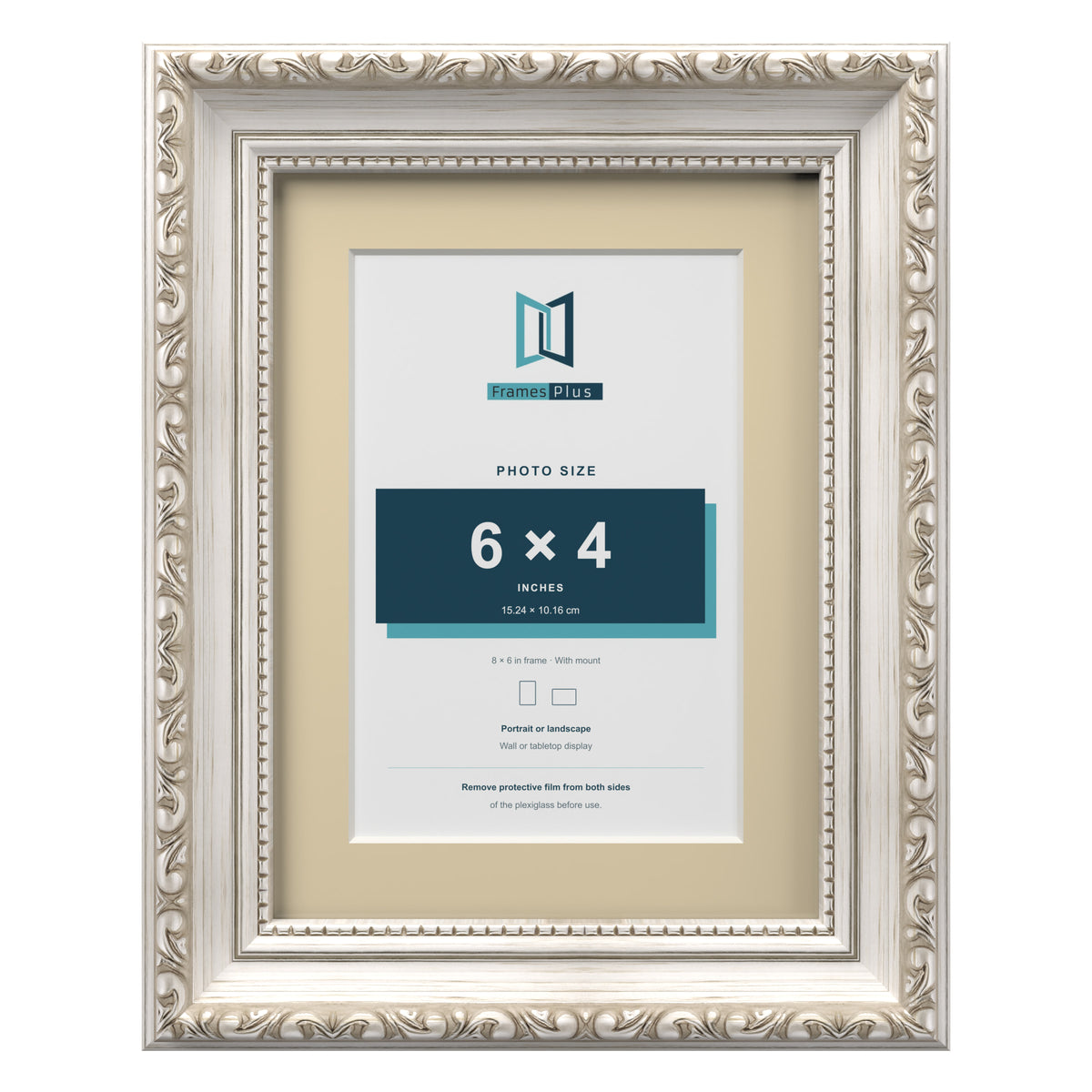 Louis Range Silver Picture, Photo & Poster Frame with Ivory Mount - 8x6" Frame for 6x4" Photo, Silver