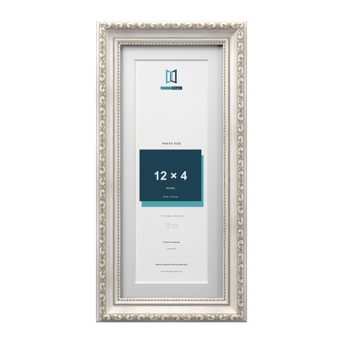 Louis Range Silver Picture, Photo & Poster Frame with White Mount - 14x6" Frame for 12x4" Photo, Silver