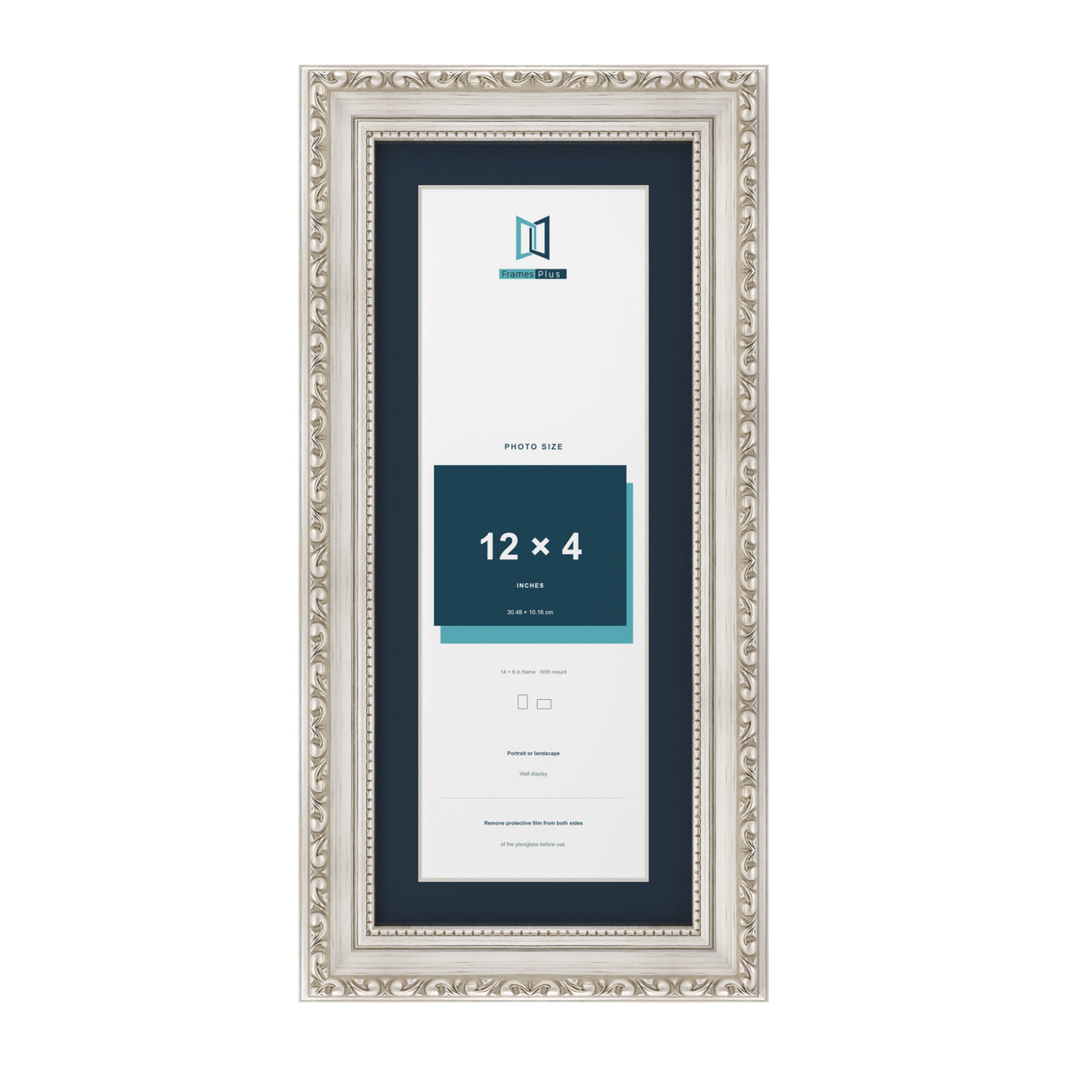 Louis Range Silver Picture, Photo & Poster Frame with Pacific Blue Mount - 14x6" Frame for 12x4" Photo, Silver