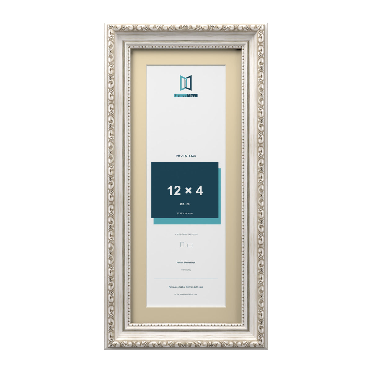 Louis Range Silver Picture, Photo & Poster Frame with Ivory Mount - 14x6" Frame for 12x4" Photo, Silver