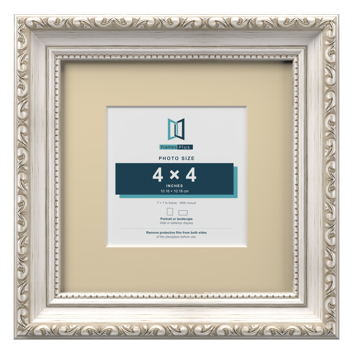 Louis Range Silver Picture, Photo & Poster Frame with Ivory Mount - 7x7" Frame for 4x4" Photo, Silver