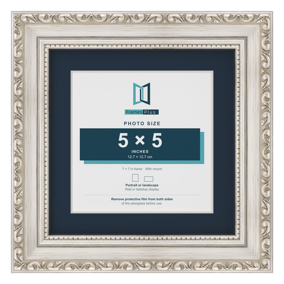 Louis Range Silver Picture, Photo & Poster Frame with Pacific Blue Mount - 7x7" Frame for 5x5" Photo, Silver