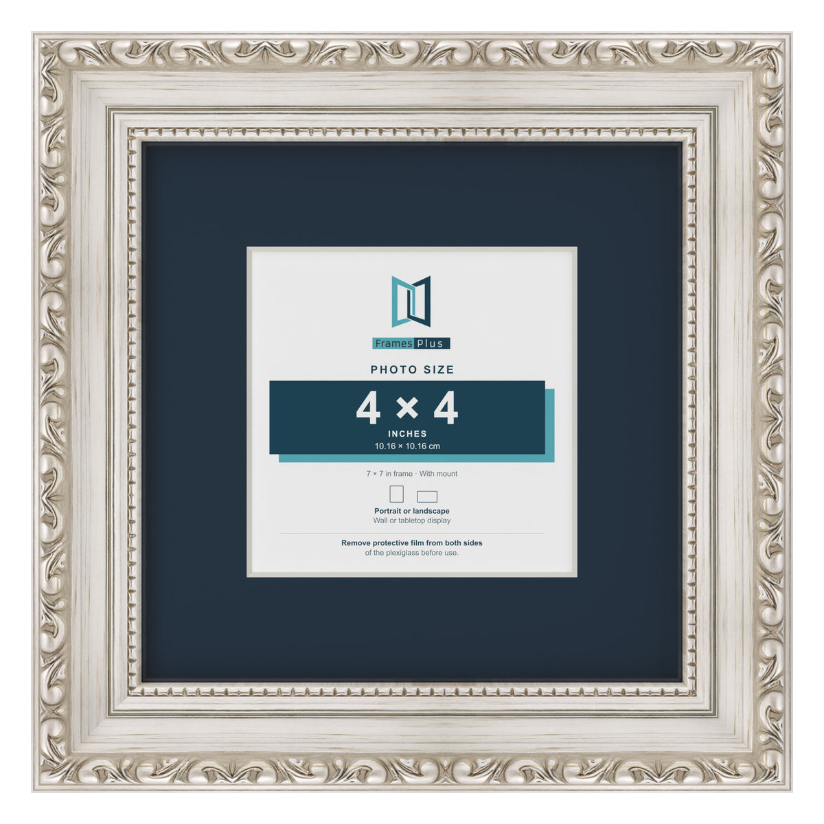 Louis Range Silver Picture, Photo & Poster Frame with Pacific Blue Mount - 7x7" Frame for 4x4" Photo, Silver