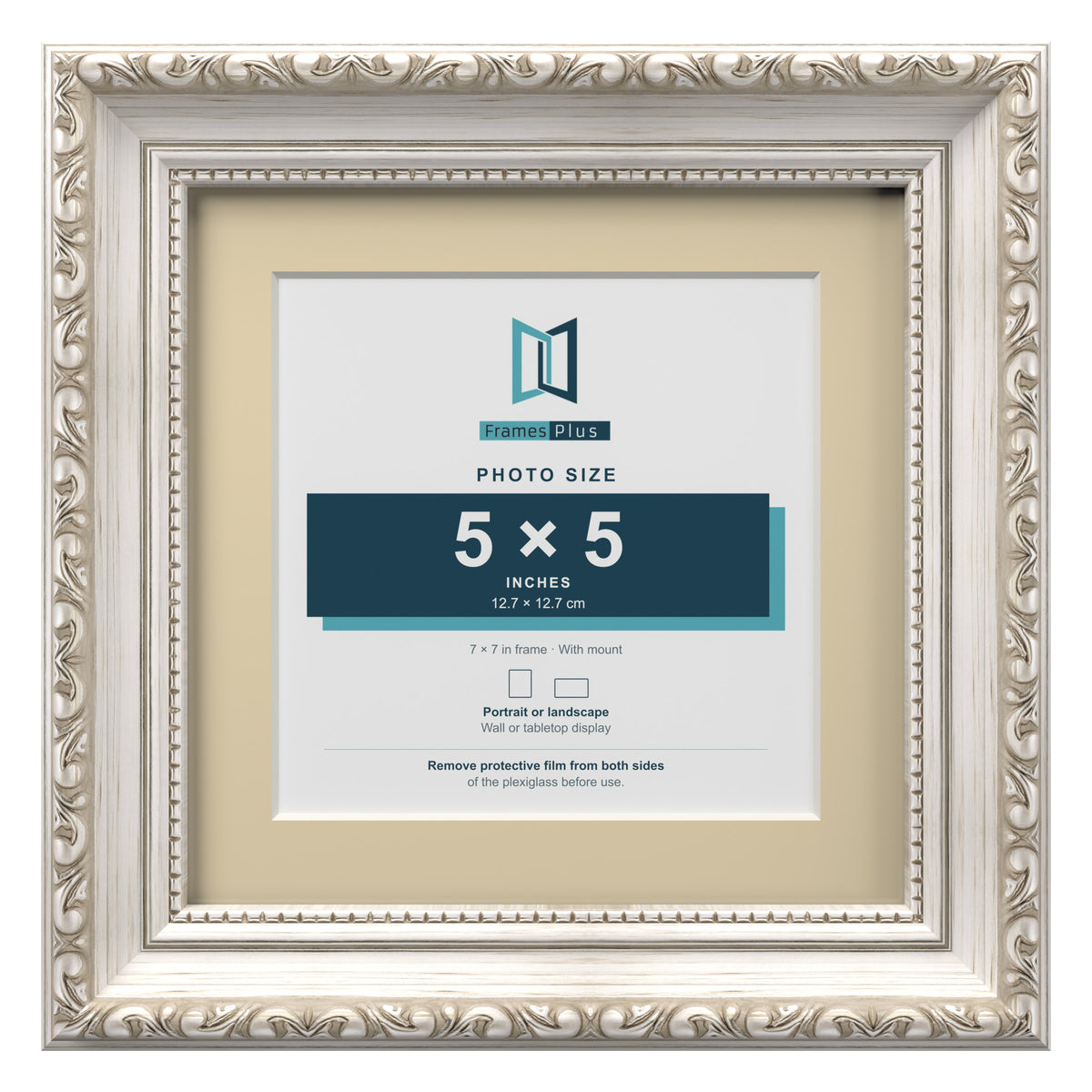 Louis Range Silver Picture, Photo & Poster Frame with Ivory Mount - 7x7" Frame for 5x5" Photo, Silver