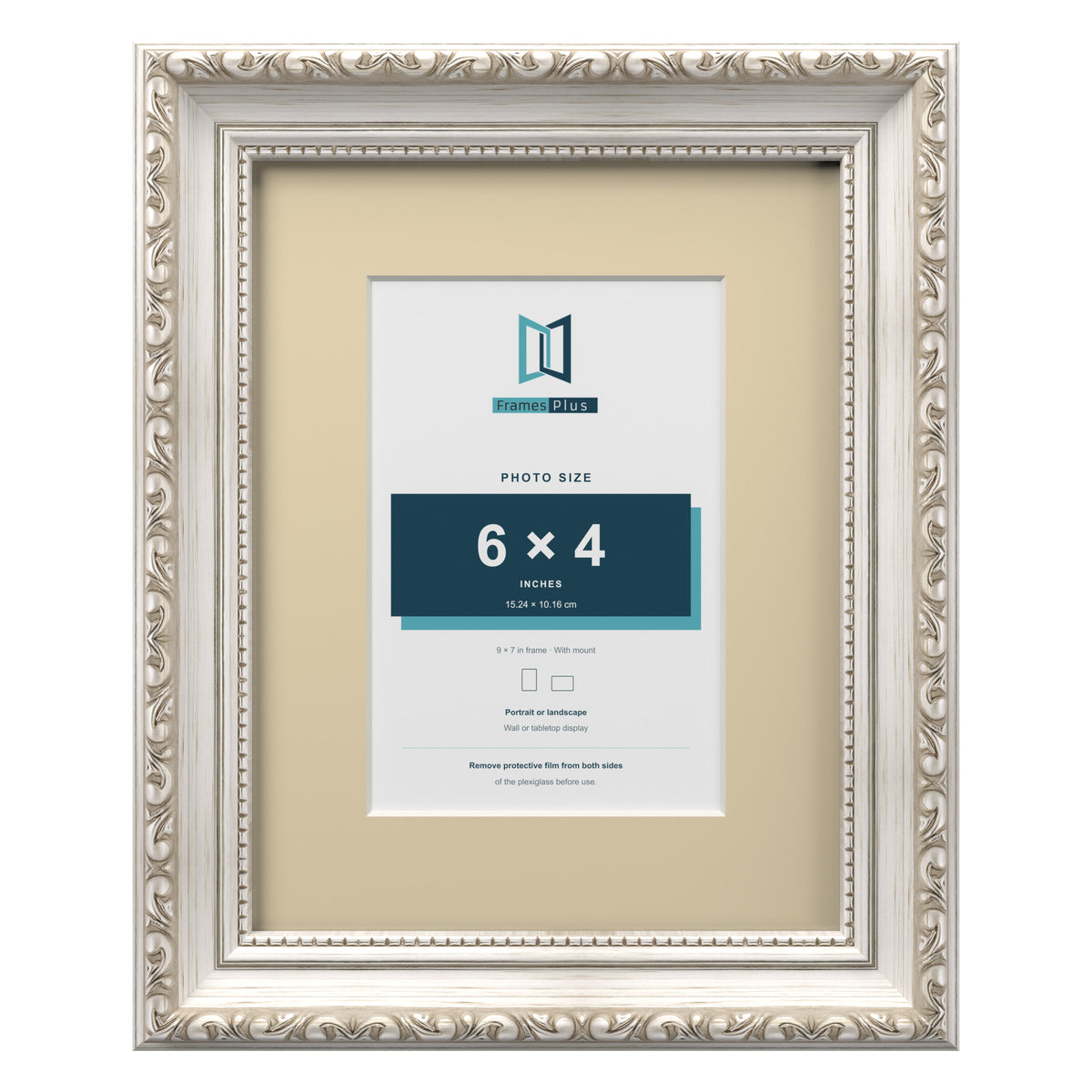 Louis Range Silver Picture, Photo & Poster Frame with Ivory Mount - 9x7" Frame for 6x4" Photo, Silver