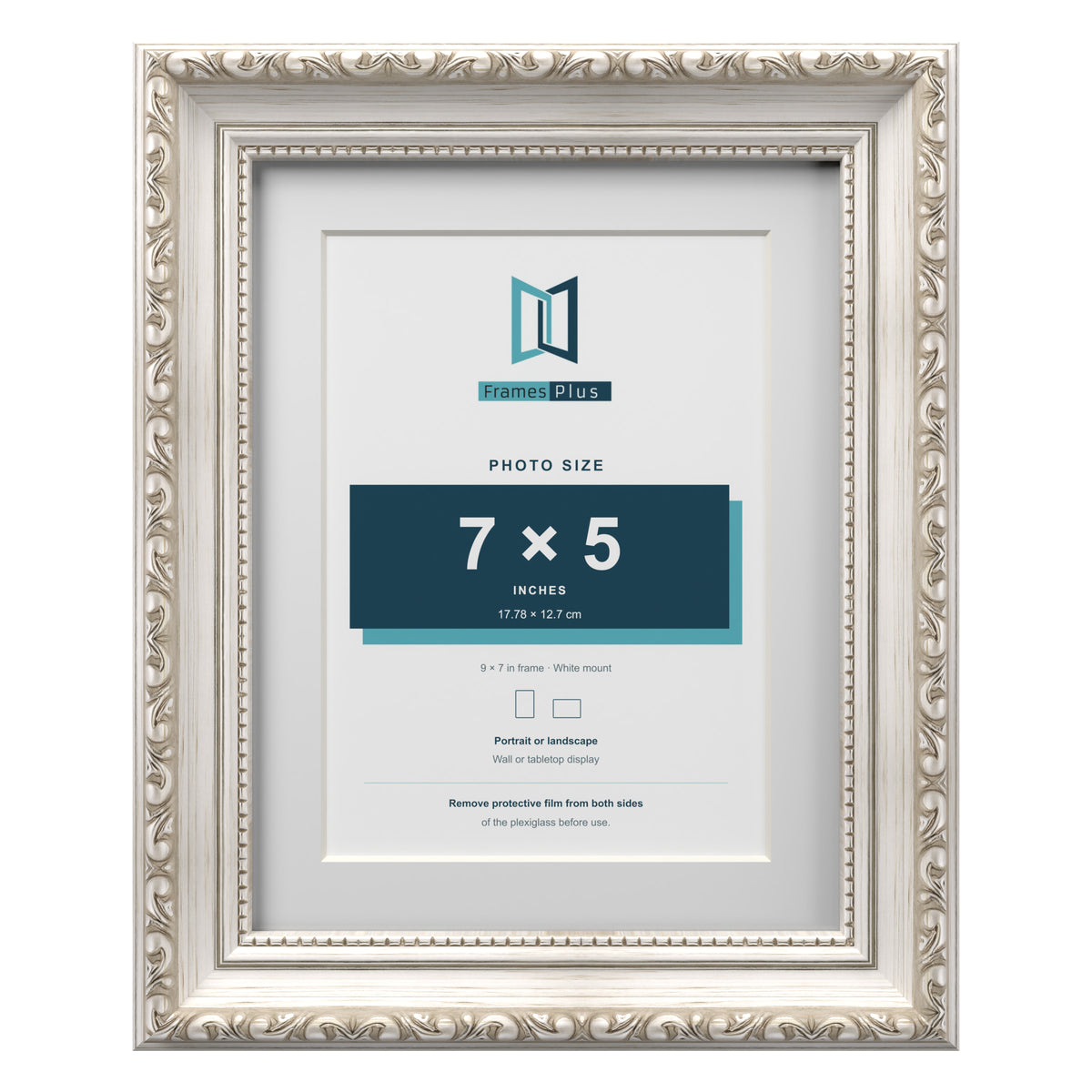 Louis Range Silver Picture, Photo & Poster Frame with White Mount - 9x7" Frame for 7x5" Photo, Silver