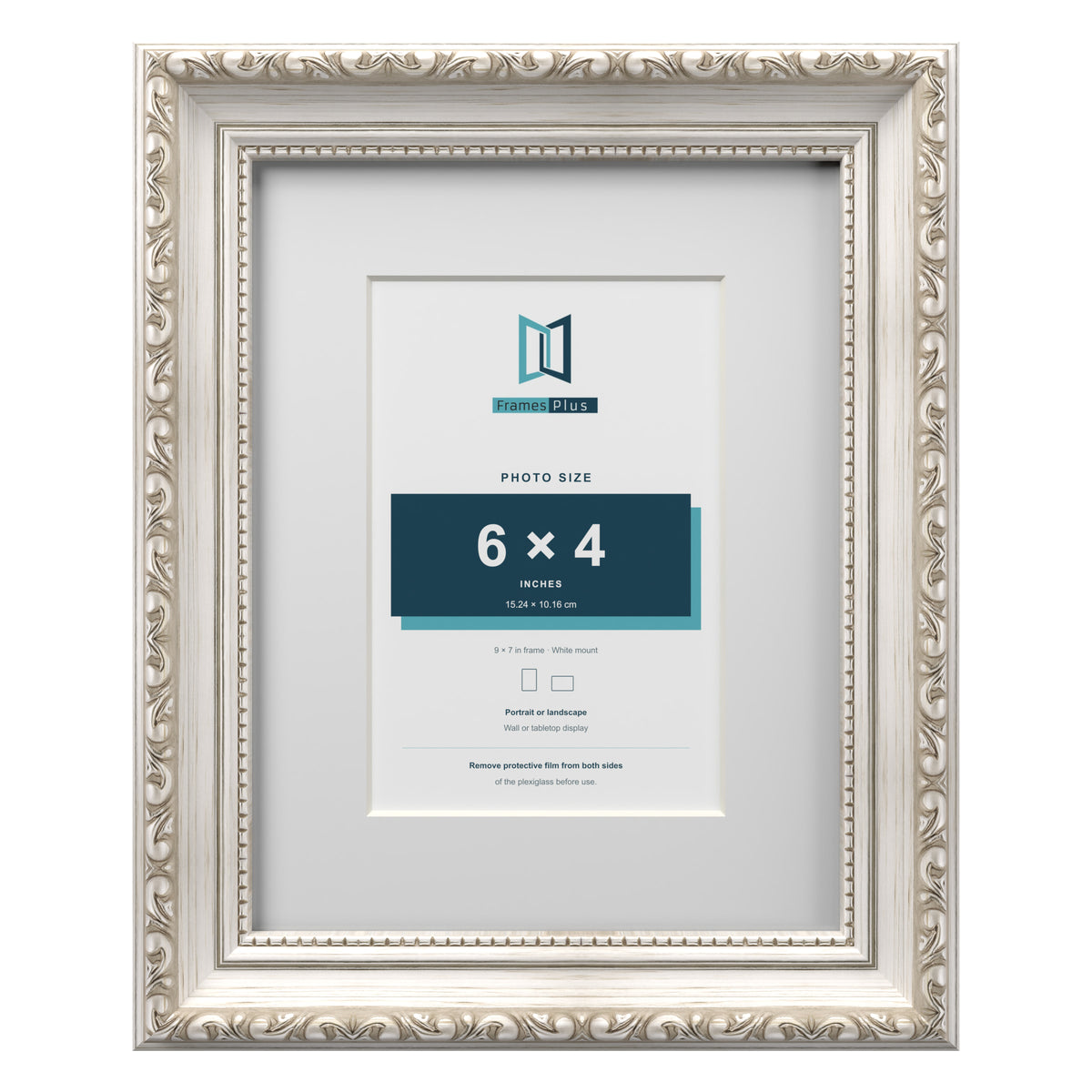 Louis Range Silver Picture, Photo & Poster Frame with White Mount - 9x7" Frame for 6x4" Photo, Silver