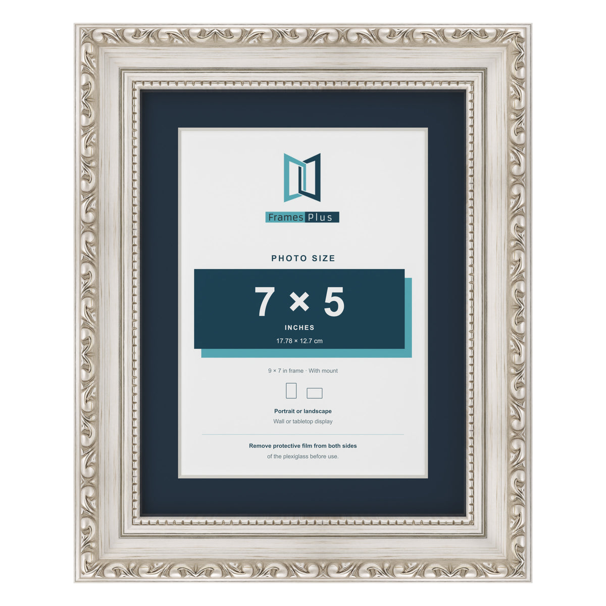 Louis Range Silver Picture, Photo & Poster Frame with Pacific Blue Mount - 9x7" Frame for 7x5" Photo, Silver