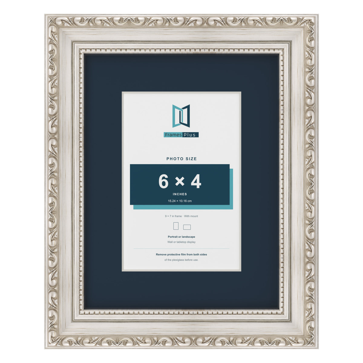 Louis Range Silver Picture, Photo & Poster Frame with Pacific Blue Mount - 9x7" Frame for 6x4" Photo, Silver